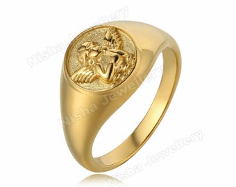 ゴールドエンジェルシグネットリング – 925スターリングシルバーオーバルシグネットリング、ミニマルでエレガントなジュエリー