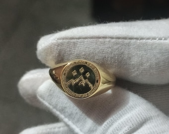 Anillo de sello de plata de ley 925 con diseño de montaña Night Court - Joyería personalizada / Regalo para mujer