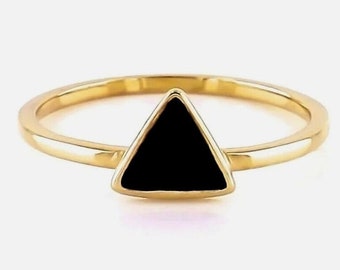 925 Silver Triangle Ring | Sterling Silver Geometric Black Enamel Ring | Minimalist 925 Silver Ring | Women's Jewelry | Wedding Gift For Her