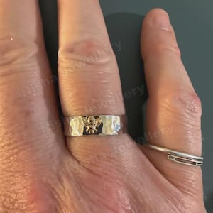 Hammered 925 Sterling Silver Honey Bee Ring | Gold Accent | Personalized Band | Women's Gift