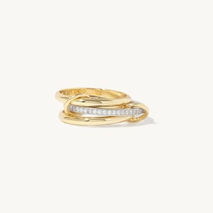 Two-Tone Sterling Silver Interlocking Ring, CZ Diamond Connector Band