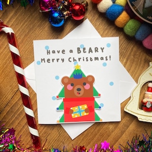 Handgemachte Weihnachtskarte - Niedliche lustige Weihnachts-Wortspiel-Karte mit einem Bär-Weihnachtskarte für Sie/Ihn