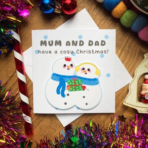 Weihnachtskarte für Mama und Papa-Handgemachte Weihnachtskarte für Eltern-Süße Eisbären-Weihnachtskarte für Mama und Papa-Süße gemütliche Weihnachtskarte