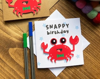 Birthday Card for Him -Funny Birthday Card-Snappy Birthday Card- Red Crab Happy Birthday - Humour - Pun Cards