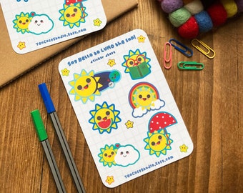 Cute Sticker Sheet for Planner Stickers and Journal Stickers - Kawaii Stickers - Sun Sunshine Vinyl Sticker Sheet Waterproof- Laptop Sticker