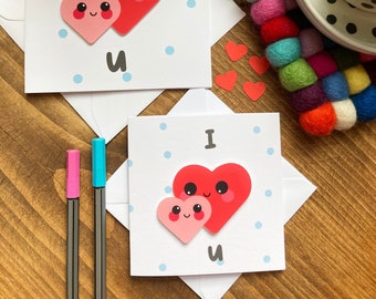 Cute I love you Anniversary Card for Wife/Husband - Card for Him/Her - Romantic Card for Partner - Kawaii Hearts