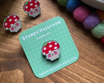 Cute Mushroom Wooden Pin - Kawaii Toadstool Mini Mushroom- Gift for Him/ Her- For Boyfriend/Girlfriend