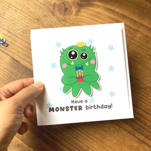 Niedliche Grüne Monster Geburtstagskarte-Lustige Kinder oder Erwachsene Grußkarten-Hoffen auf Monster Geburtstag-Spezial Karte für Kinder Karte Ihn/Sie
