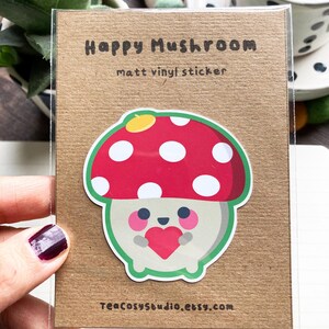 Sticker champignon mignon-autocollant/autocollant kawaii-planificateurs et autocollant de réservation de journal-HappyToadstool-escarpe-autocollant en vinyle mat imperméable