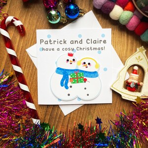 Personalisierte Weihnachtskarte für Paar-Süße Weihnachtskarte für Freunde/Familie-Handgemachte Weihnachtskarte mit zwei Schneemännern