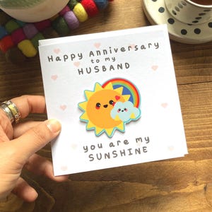 Bonita tarjeta de aniversario hecha a mano para el esposo: feliz tarjeta de felicitación con un rayo de sol para él, tarjeta para una ocasión especial, tarjeta de aniversario novedosa para el esposo