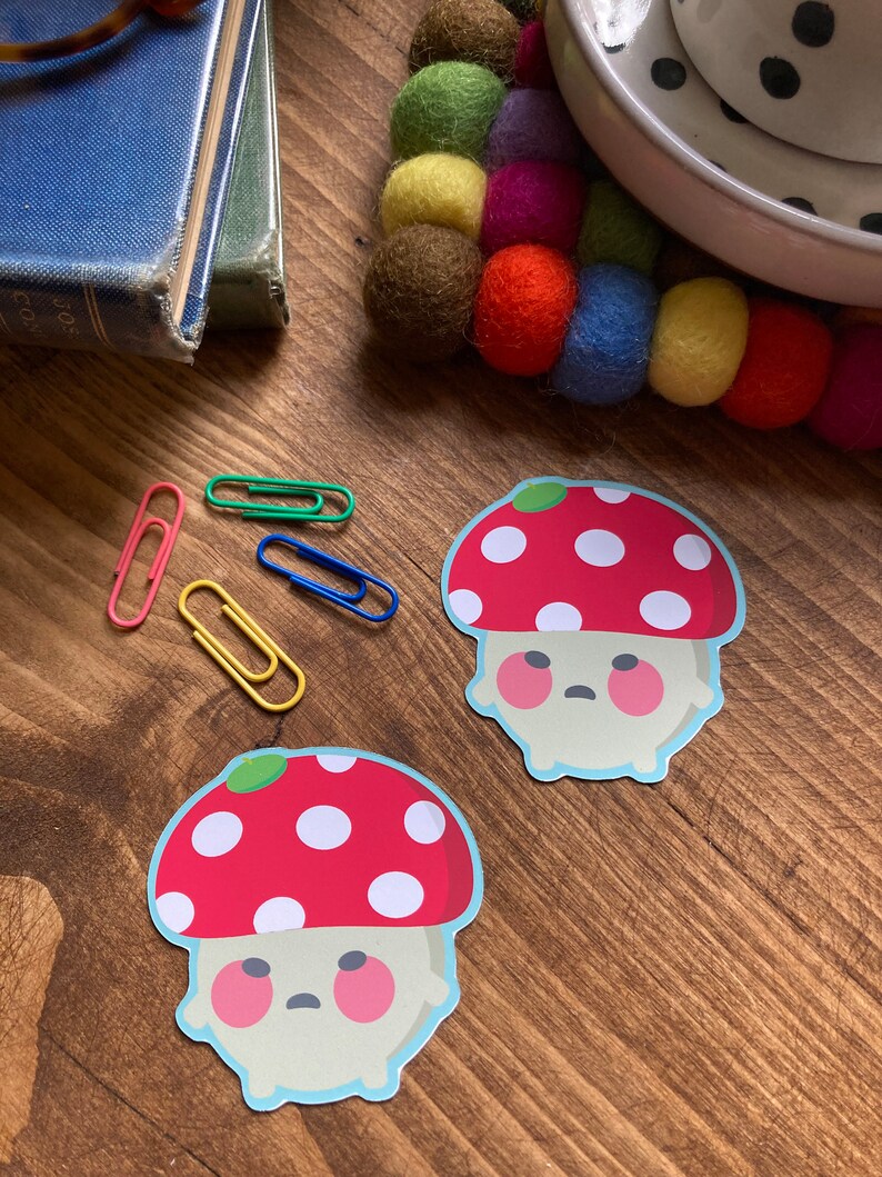 Cute Mushroom Sticker-Kawaii Sticker/Decal Planners and Journal-Grumpy Toadstool Sticker-Scarp booking Waterproof Matt Vinyl Sticker image 6