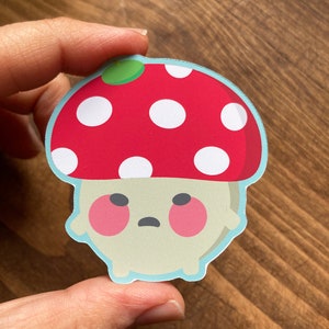 Cute Mushroom Sticker-Kawaii Sticker/Decal Planners and Journal-Grumpy Toadstool Sticker-Scarp booking Waterproof Matt Vinyl Sticker image 1