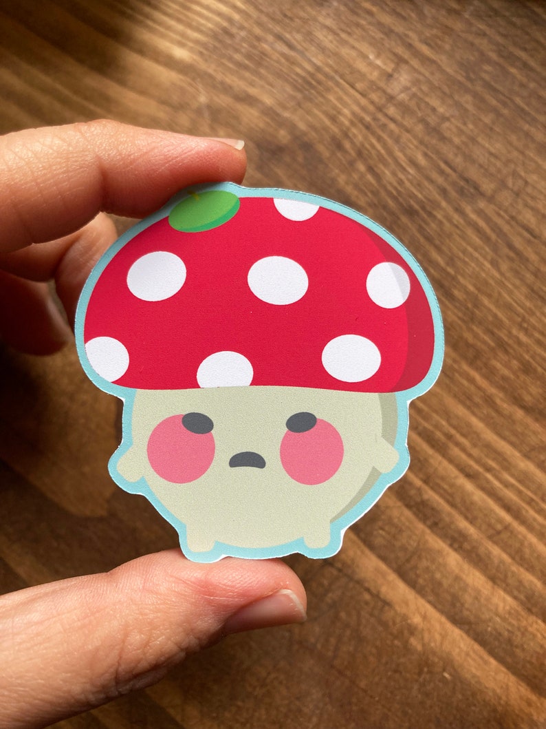 Cute Mushroom Sticker-Kawaii Sticker/Decal Planners and Journal-Grumpy Toadstool Sticker-Scarp booking Waterproof Matt Vinyl Sticker image 1