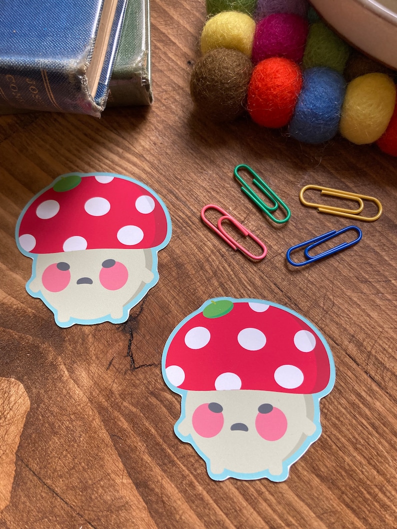 Cute Mushroom Sticker-Kawaii Sticker/Decal Planners and Journal-Grumpy Toadstool Sticker-Scarp booking Waterproof Matt Vinyl Sticker image 3