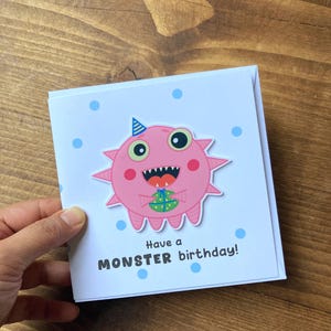 Niedliche Rosa Monster Geburtstagskarte-Lustige Kinder oder Erwachsene Grußkarte-Hoffen Sie ein Monster Geburtstag-Spezial Karte für Kinder-Karte Ihn/Sie