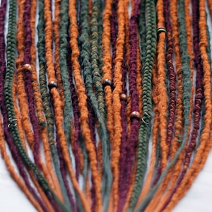 Bohemian Ginger Dreadlocks Earthy Red Green Faux Locs with Bead Thread Details Single or Double Ended Handmade Boho Hair Extensions
