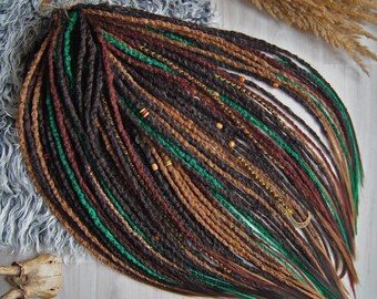 Dreadlocks in dunkelbraun, rot, grün, Dreadlocks, doppelt oder einseitig, Dreads Temporär