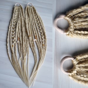 Blonde Boho Dread Ponytail Extension, Gold Beads & Shells, Synthetic Faux Locs for Beach Festival Hair