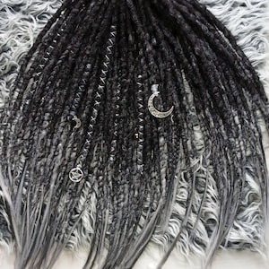 Black Dreadlock Extensions with Gray Ends: Synthetic DE SE Fake Dreads - 20 Inches