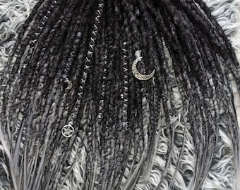 Synthetic Black Dreadlock Extensions With Gray Ends Double or Single Ended DE SE Fake Dreads Witch Hair 20 inches