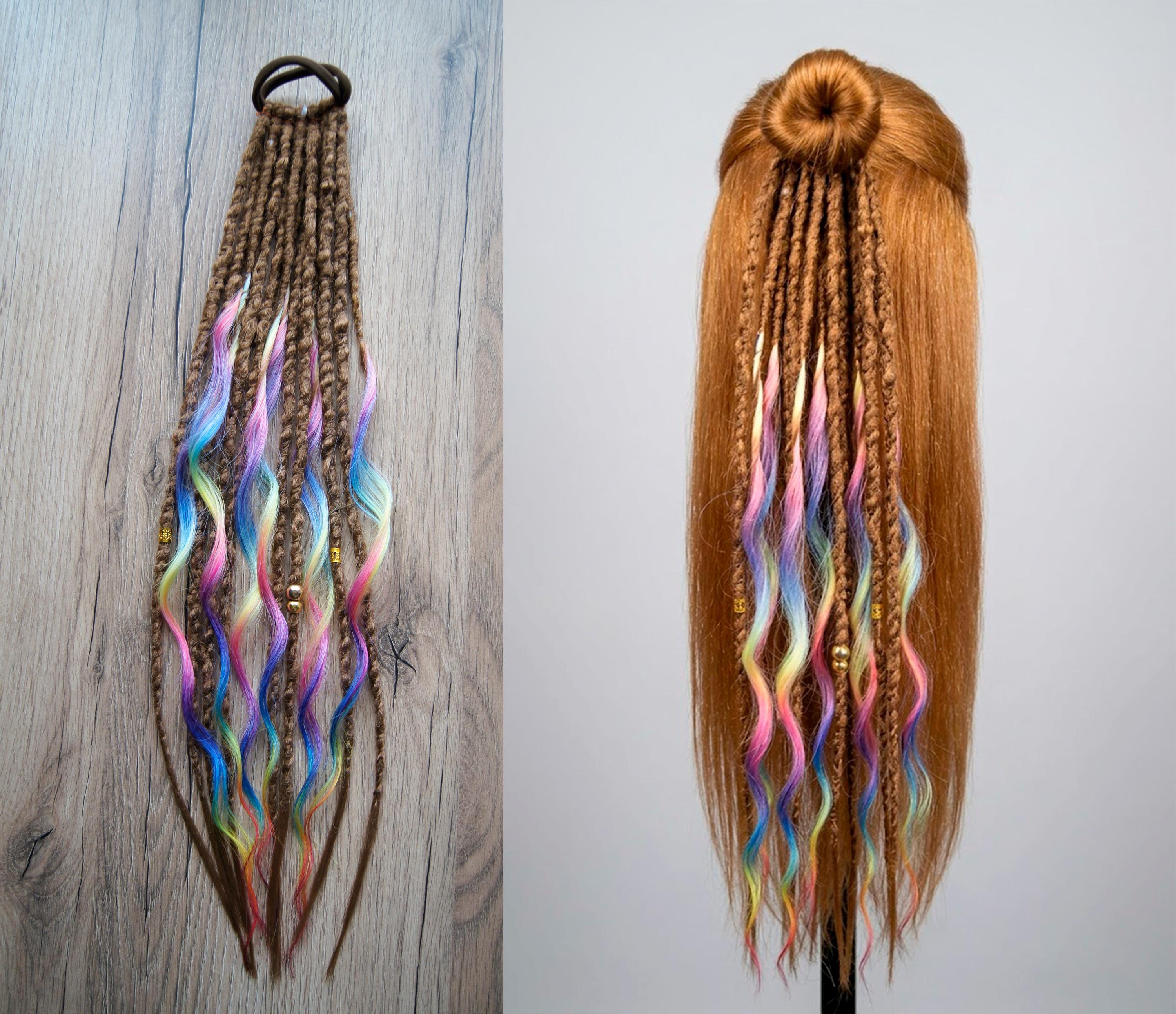 Ginger Rave Rainbow Curly Dreadlock Ponytail Extensions Festival Rave Hair Fall ...