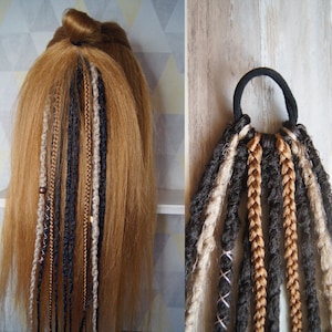 Dreadlock Hairband Ponytail 24in Brown Blonde Ginger Crochet Dreads Boho Forest Earthy Synthetic Extensions with Braids