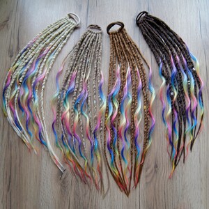 Rainbow Curly Dreadlock Ponytail Extensions Festival Rave Hair Fall