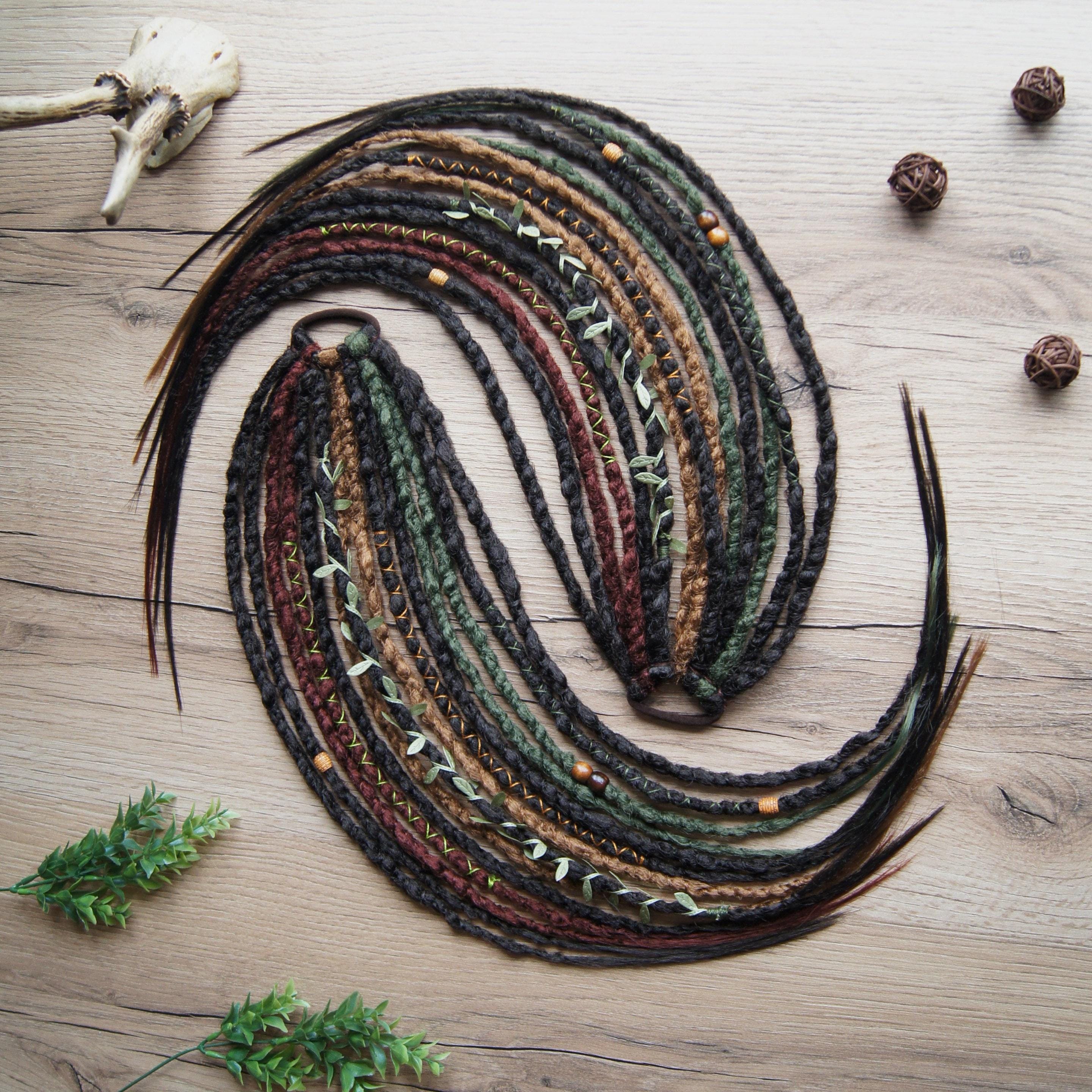 Forest Witch Dreadlock Ponytail: Brown, Green, and Red Boho  display picture 3