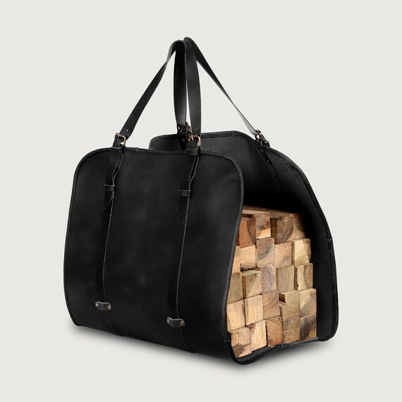 Support de bûches en cuir, porte-bûches pour bois de chauffage, accessoire de cheminée, sac fourre-tout en cuir, accessoire d'extérieur