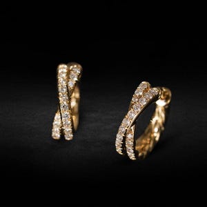 18K Gold Plated 925 Silver Criss Cross Hoop Earrings, Huggie Hoops with AAA+ CZ, X Shape Earrings, Minimalist Earrings, Valentine's Day Gift