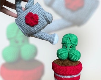 Schema per realizzare all'uncinetto un cactus amigurumi a forma di pene e un annaffiatoio (PDF)