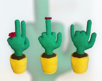 Maceta con patrón de crochet Cactus “Dedo Medio” / Patrón amigurumi Cactus / PDF Inglés