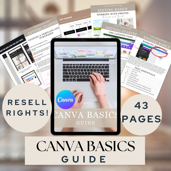 MRR Canva Basics Guide - 43 pages PLR ebook, Canva editable template, digital products, resell rights, commercial use