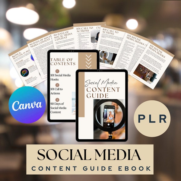 PLR Social Media Content Guide Ebook - perfect lead magnet, Canva editable, digital products, resell rights, commercial use, MRR