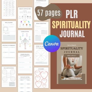 PLR Spirituality Journal Canva template - 57 pages, full resell rights, commercial use, MRR