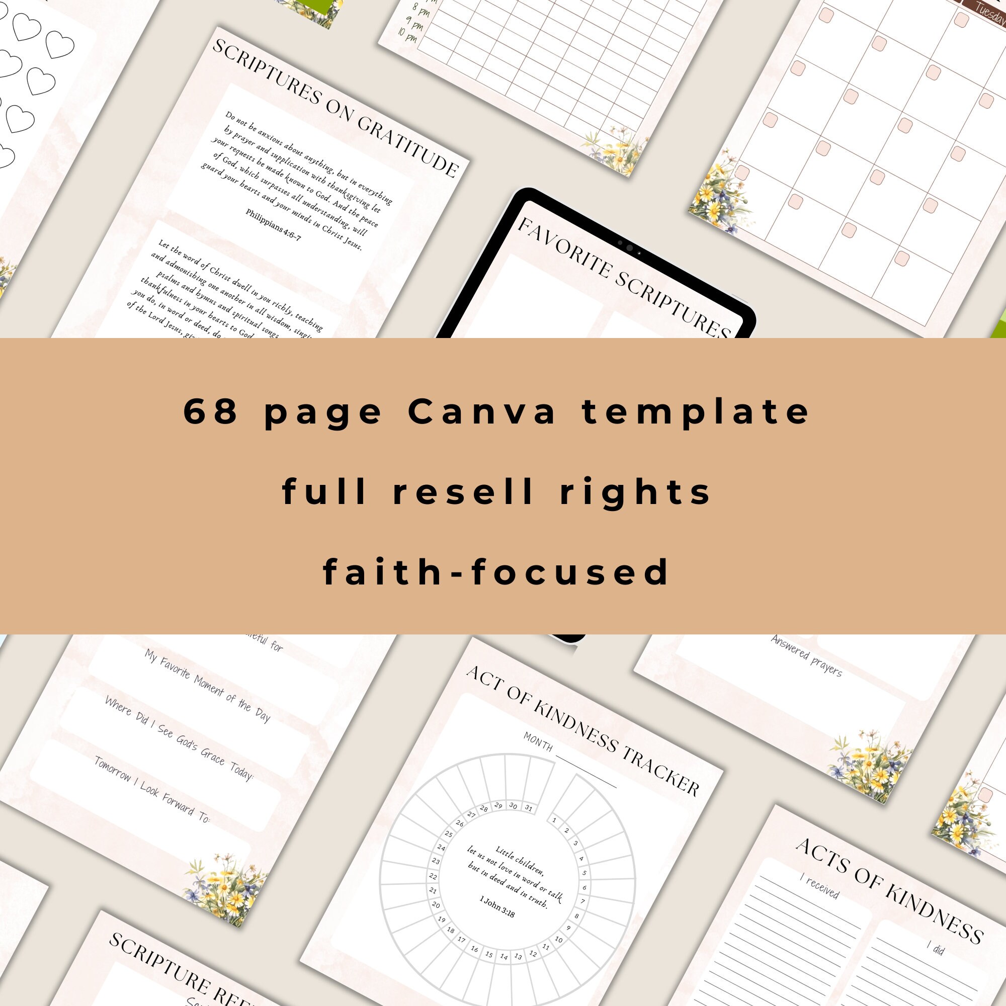 PLR Christian Gratitude Journal Canva Template 68 Pages, Full Master ...