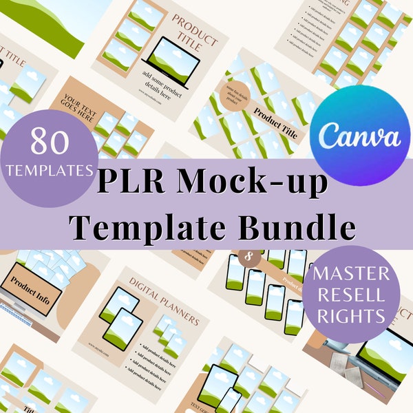 80 Listing Image Templates Bundle PLR - shop promo Mock-up templates, Canva editable, digital products, resell rights, commercial use, MRR