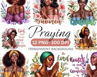 Black Girl Praying 12 PNG, Faith Clipart, Melanin Girls for Journaling , Sublimation, Decor (Digital Download)