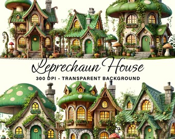 Leprechaun House Clipart PNG, Set of 10 Png, Clover House, Lucky House, Shamrock Bundle, St. Patty Day, St. Patrick's Day theme PNG, Planner