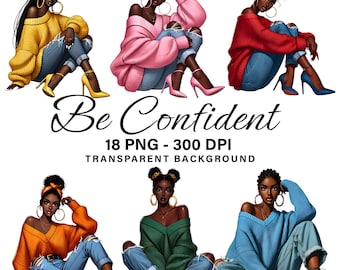 Black Girl PNG, Set of 18, Beautiful Melanin Black Woman, Sitting Afro Girls, African American Fashion, For Stickers, Planner, Clipart