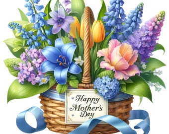 17 Happy Mothers Day Clipart, Watercolor Mothers Day Basket Clipart, Mothers Day PNG, Spring Floral Clipart, Digital Download Commercial Use