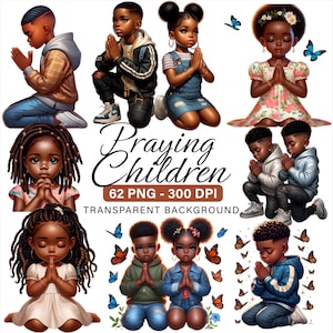 62 Clipart di bambini afroamericani che pregano in formato PNG, preghiera, fede cristiana, arte digitale, diario di preghiera, pianificatore, ragazza con sublimazione