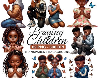 62 Praying Black Kids African American Children Clipart PNG, Prayer Christian Faith Digital Art, Prayer Journal, Planner, Sublimation Girl