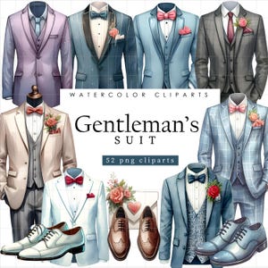 Gentleman Suit Clipart, Watercolor Suit Png, Tuxedo Clipart, Shoes, Groomsman, Groom Attire, Bachelors Party, Suit & Tie, Digital Download