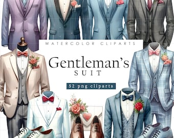 Gentleman Suit Clipart, Watercolor Suit Png, Tuxedo Clipart, Shoes, Groomsman, Groom Attire, Bachelors Party, Suit & Tie, Digital Download
