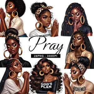 28 Black Girl Praying Clipart, Black Girl in Faith, Black Woman Clipart, Girl Praying, African American Women in Prayer, Planner