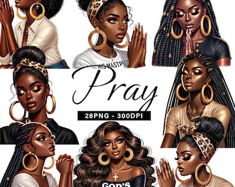 28 Black Girl Praying Clipart, Black Girl in Faith, Black Woman Clipart, Girl Praying, African American Women in Prayer, Planner