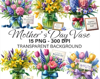 Mother’s Day Floral Clipart PNG, Watercolor Flower Bouquet, Happy Mothers Day Sublimation, Spring Floral Arrangement for crafts & journaling