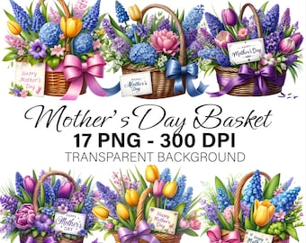 17 glückliche Muttertag Clipart, Aquarell Muttertag Korb Clipart, Muttertag PNG, Frühling Blumen Clipart, digitaler Download kommerzielle Nutzung
